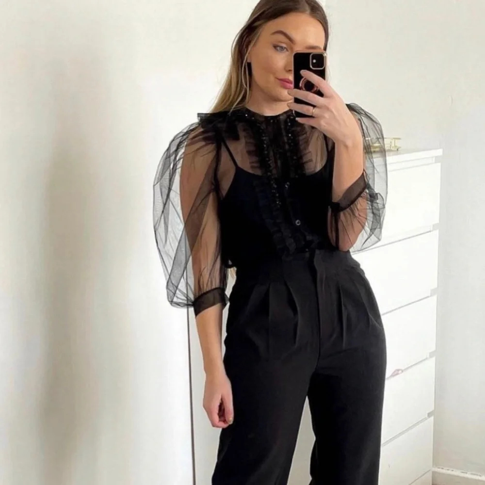 Simone Rocha x H&M Puff Sleeved Black Tulle Blouse - Picture 4 of 16